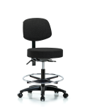 Fabric Stool with Back - Medium Bench Height with Chrome Foot Ring & Casters in Black Fabric FMBST-RG-T0-CF-RC-F42