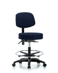 Fabric Stool with Back - Medium Bench Height with Chrome Foot Ring & Casters in Navy Fabric FMBST-RG-T0-CF-RC-F45