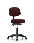 Fabric Stool with Back - Medium Bench Height with Chrome Foot Ring & Casters in Burgundy Fabric FMBST-RG-T0-NF-RC-F41