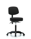 Fabric Stool with Back - Medium Bench Height with Chrome Foot Ring & Casters in Black Fabric FMBST-RG-T0-NF-RC-F42