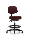 Fabric Stool with Back - Medium Bench Height with Seat Tilt, Black Foot Ring, & Casters in Burgundy Fabric FMBST-RG-T1-BF-RC-F41