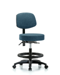 Fabric Stool with Back - Medium Bench Height with Seat Tilt, Black Foot Ring, & Casters in Blue Fabric FMBST-RG-T1-BF-RC-F43