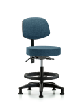 Fabric Stool with Back - Medium Bench Height with Seat Tilt, Black Foot Ring, & Stationary Glides in Blue Fabric FMBST-RG-T1-BF-RG-F43