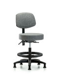 Fabric Stool with Back - Medium Bench Height with Seat Tilt, Black Foot Ring, & Stationary Glides in Gray Fabric FMBST-RG-T1-BF-RG-F44