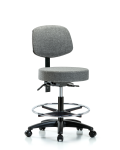 Fabric Stool with Back - Medium Bench Height with Seat Tilt, Chrome Foot Ring, & Casters in Gray Fabric FMBST-RG-T1-CF-RC-F44