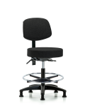 Fabric Stool with Back - Medium Bench Height with Seat Tilt, Chrome Foot Ring, & Stationary Glides in Black Fabric FMBST-RG-T1-CF-RG-F42
