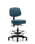 Fabric Stool with Back - Medium Bench Height with Seat Tilt, Chrome Foot Ring, & Stationary Glides in Blue Fabric FMBST-RG-T1-CF-RG-F43