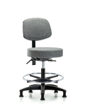 Fabric Stool with Back - Medium Bench Height with Seat Tilt, Chrome Foot Ring, & Stationary Glides in Gray Fabric FMBST-RG-T1-CF-RG-F44