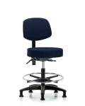 Fabric Stool with Back - Medium Bench Height with Seat Tilt, Chrome Foot Ring, & Stationary Glides in Navy Fabric FMBST-RG-T1-CF-RG-F45