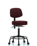 Fabric Stool with Back - Medium Bench Height with Round Tube Base & Casters in Burgundy Fabric FMBST-RT-T0-RC-F41