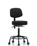 Fabric Stool with Back - Medium Bench Height with Round Tube Base & Casters in Black Fabric FMBST-RT-T0-RC-F42