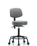 Fabric Stool with Back - Medium Bench Height with Round Tube Base & Casters in Gray Fabric FMBST-RT-T0-RC-F44