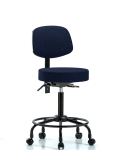 Fabric Stool with Back - Medium Bench Height with Round Tube Base & Casters in Navy Fabric FMBST-RT-T0-RC-F45
