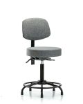 Fabric Stool with Back - Medium Bench Height with Round Tube Base & Stationary Glides in Gray Fabric FMBST-RT-T0-RG-F44