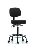 Fabric Stool with Back - Medium Bench Height with Round Tube Base, Seat Tilt, & Casters in Burgundy Fabric FMBST-RT-T1-RC-F42
