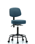 Fabric Stool with Back - Medium Bench Height with Round Tube Base, Seat Tilt, & Casters in Black Fabric FMBST-RT-T1-RC-F43