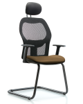 Executive Windova Mesh Back Guest Chair with Taupe Supernova Seat, Head Rest, & Arms GEXE-VMDHCH-RG-H1-A1-RG-8809
