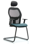 Executive Windova Mesh Back Guest Chair with Storm Supernova Seat, Head Rest, & Arms GEXE-VMDHCH-RG-H1-A1-RG-8822