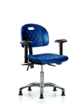 Newport Industrial Polyurethane Chair Chrome - Desk Height with Adjustable Arms & Stationary Glides in Blue Polyurethane HPDHCH-CR-T0-A1-RG-BLU