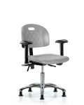 Newport Industrial Polyurethane Chair Chrome - Desk Height with Adjustable Arms & Stationary Glides in Gray Polyurethane HPDHCH-CR-T0-A1-RG-GRY