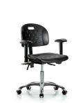 Newport Industrial Polyurethane Chair Chrome - Desk Height with Seat Tilt, Adjustable Arms, & Casters in Black Polyurethane HPDHCH-CR-T1-A1-CC-BLK