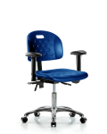 Newport Industrial Polyurethane Chair Chrome - Desk Height with Seat Tilt, Adjustable Arms, & Casters in Blue Polyurethane HPDHCH-CR-T1-A1-CC-BLU