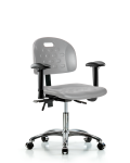 Newport Industrial Polyurethane Chair Chrome - Desk Height with Seat Tilt, Adjustable Arms, & Casters in Gray Polyurethane HPDHCH-CR-T1-A1-CC-GRY