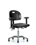 Newport Industrial Polyurethane Chair Chrome - Desk Height with Seat Tilt, Adjustable Arms, & Stationary Glides in Black Polyurethane HPDHCH-CR-T1-A1-RG-BLK