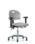 Newport Industrial Polyurethane Chair Chrome - Desk Height with Seat Tilt, Adjustable Arms, & Stationary Glides in Gray Polyurethane HPDHCH-CR-T1-A1-RG-GRY