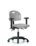 Newport Industrial Polyurethane Chair - Desk Height with Adjustable Arms & Casters in Gray Polyurethane HPDHCH-RG-T0-A1-RC-GRY