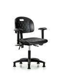 Newport Industrial Polyurethane Chair - Desk Height with Adjustable Arms & Stationary Glides in Black Polyurethane HPDHCH-RG-T0-A1-RG-BLK
