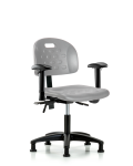 Newport Industrial Polyurethane Chair - Desk Height with Adjustable Arms & Stationary Glides in Gray Polyurethane HPDHCH-RG-T0-A1-RG-GRY