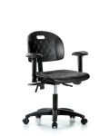 Newport Industrial Polyurethane Chair - Desk Height with Seat Tilt, Adjustable Arms, & Casters in Black Polyurethane HPDHCH-RG-T1-A1-RC-BLK