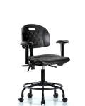 Newport Industrial Polyurethane Chair with Round Tube Base - Desk Height with Adjustable Arms & Casters in Black Polyurethane HPDHCH-RT-T0-A1-RC-BLK