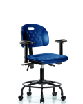 Newport Industrial Polyurethane Chair with Round Tube Base - Desk Height with Adjustable Arms & Casters in Blue Polyurethane HPDHCH-RT-T0-A1-RC-BLU