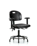 Newport Industrial Polyurethane Chair with Round Tube Base - Desk Height with Adjustable Arms & Stationary Glides in Black Polyurethane HPDHCH-RT-T0-A1-RG-BLK
