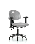 Newport Industrial Polyurethane Chair with Round Tube Base - Desk Height with Adjustable Arms & Stationary Glides in Gray Polyurethane HPDHCH-RT-T0-A1-RG-GRY