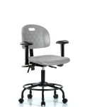 Newport Industrial Polyurethane Chair with Round Tube Base - Desk Height with Seat Tilt, Adjustable Arms, & Casters in Gray Polyurethane HPDHCH-RT-T1-A1-RC-GRY
