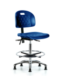 Newport Industrial Polyurethane Chair Chrome - High Bench Height with Chrome Foot Ring & Stationary Glides in Blue Polyurethane HPHBCH-CR-T0-A0-CF-RG-BLU