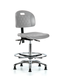 Newport Industrial Polyurethane Chair Chrome - High Bench Height with Chrome Foot Ring & Stationary Glides in Gray Polyurethane HPHBCH-CR-T0-A0-CF-RG-GRY