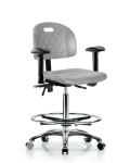 Newport Industrial Polyurethane Chair Chrome - High Bench Height with Adjustable Arms, Chrome Foot Ring, & Casters in Gray Polyurethane HPHBCH-CR-T0-A1-CF-CC-GRY