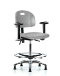 Newport Industrial Polyurethane Chair Chrome - High Bench Height with Adjustable Arms, Chrome Foot Ring, & Stationary Glides in Gray Polyurethane HPHBCH-CR-T0-A1-CF-RG-GRY