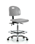 Newport Industrial Polyurethane Chair Chrome - High Bench Height with Seat Tilt, Chrome Foot Ring, & Casters in Gray Polyurethane HPHBCH-CR-T1-A0-CF-CC-GRY