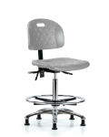 Newport Industrial Polyurethane Chair Chrome - High Bench Height with Seat Tilt, Chrome Foot Ring, & Stationary Glides in Gray Polyurethane HPHBCH-CR-T1-A0-CF-RG-GRY