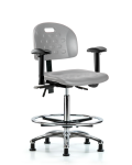 Newport Industrial Polyurethane Chair Chrome - High Bench Height with Seat Tilt, Adjustable Arms, Chrome Foot Ring, & Stationary Glides in Gray Polyurethane HPHBCH-CR-T1-A1-CF-RG-GRY