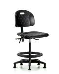 Newport Industrial Polyurethane Chair - High Bench Height with Black Foot Ring & Stationary Glides in Black Polyurethane HPHBCH-RG-T0-A0-BF-RG-BLK