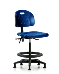 Newport Industrial Polyurethane Chair - High Bench Height with Black Foot Ring & Stationary Glides in Blue Polyurethane HPHBCH-RG-T0-A0-BF-RG-BLU