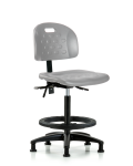 Newport Industrial Polyurethane Chair - High Bench Height with Black Foot Ring & Stationary Glides in Gray Polyurethane HPHBCH-RG-T0-A0-BF-RG-GRY