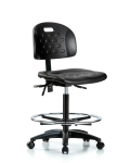 Newport Industrial Polyurethane Chair - High Bench Height with Chrome Foot Ring & Casters in Black Polyurethane HPHBCH-RG-T0-A0-CF-RC-BLK