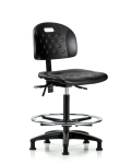 Newport Industrial Polyurethane Chair - High Bench Height with Chrome Foot Ring & Stationary Glides in Black Polyurethane HPHBCH-RG-T0-A0-CF-RG-BLK